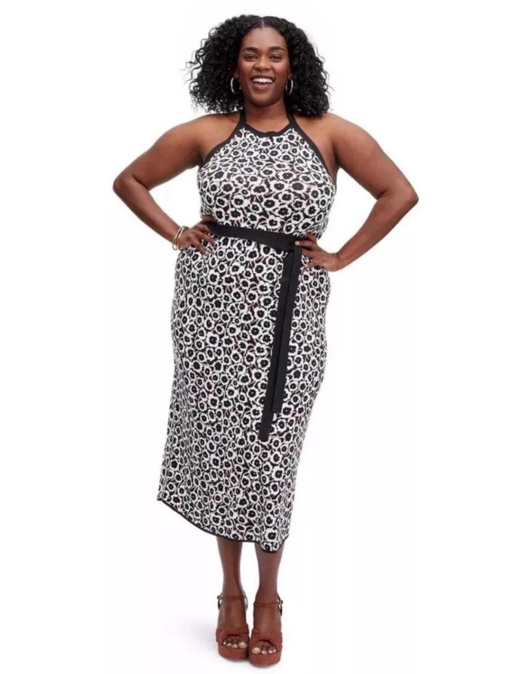 Diane Von Furstenberg Black and White Halter Midi Dress